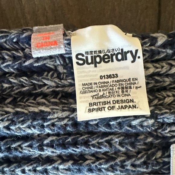 Superdry Blue and White Ribbed Knit Scarf - Picture 4 of 5